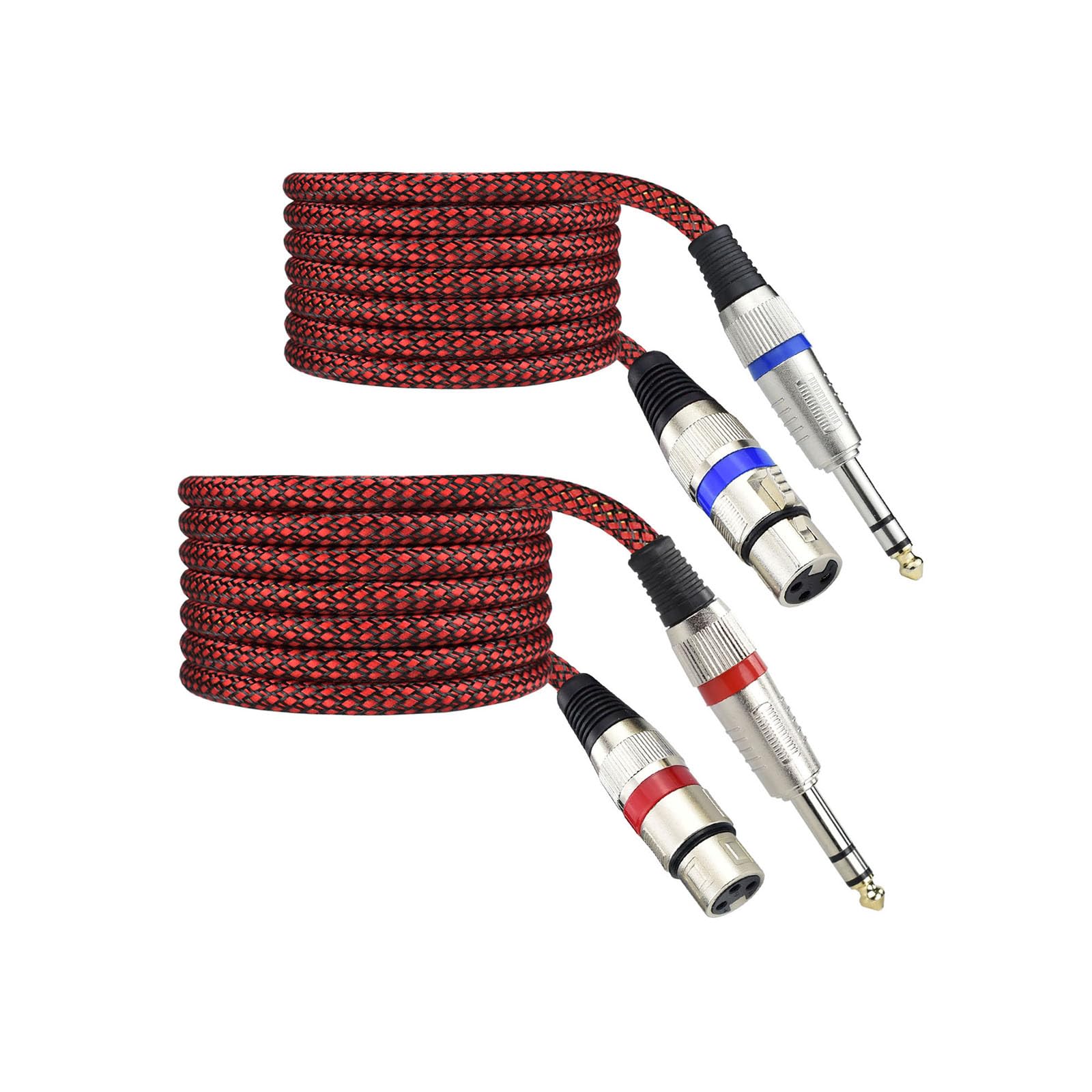 Adaptador de cable XLR hembra a TRS de 1/4 pulgadas equilibrado, cable de micrófono estéreo TRS a XLR de 15 pies de 6.35 mm, trenzado de nailon, blindado OFC, color rojo, para