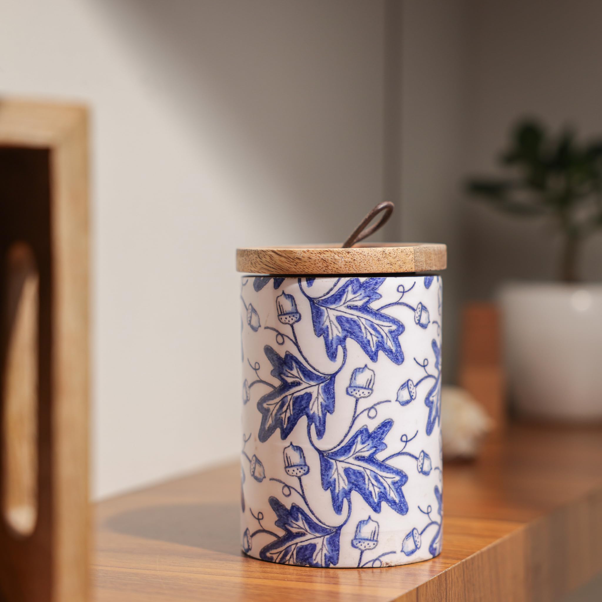 Ireka Home Bloom Mango Wood Cansiter | Wooden Kitchen Storage Canister | Multipurpose Container for Tea Coffee Sugar Dry Fruits