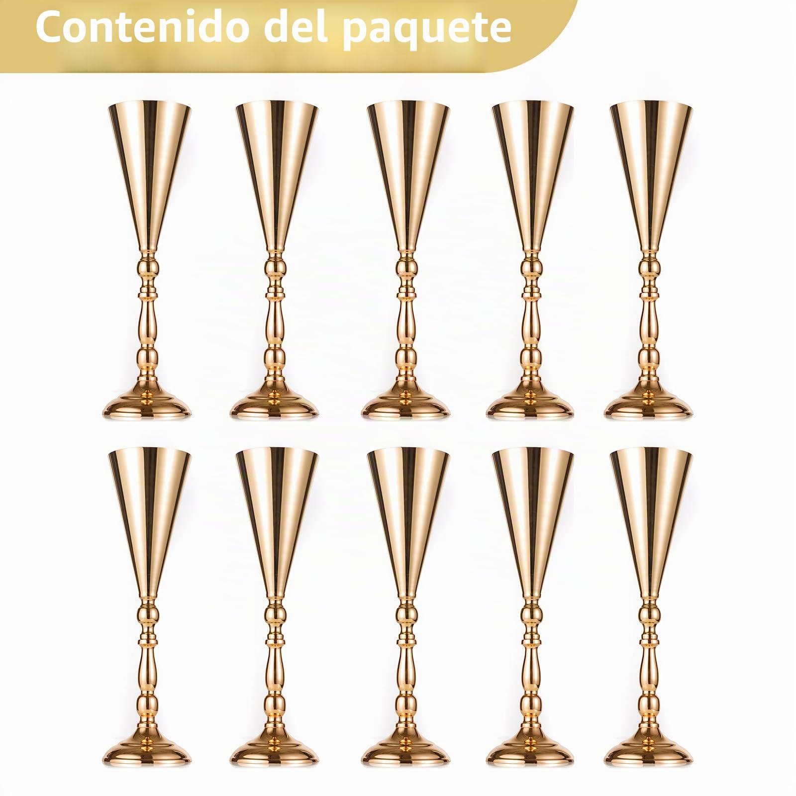 10 Piezas de Soporte Metálico de Flor, Jarrón de Flores Artificiales para la Pared el Armario de Televisión, Decoración de Flor de la Mesa de Bienvenida para Boda, Oro