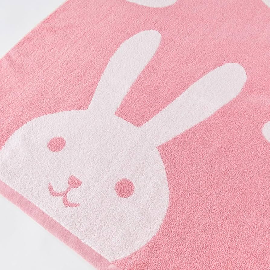 Amazon｜まごころファーム 綿100% うさぎ柄 バスタオル ピンク