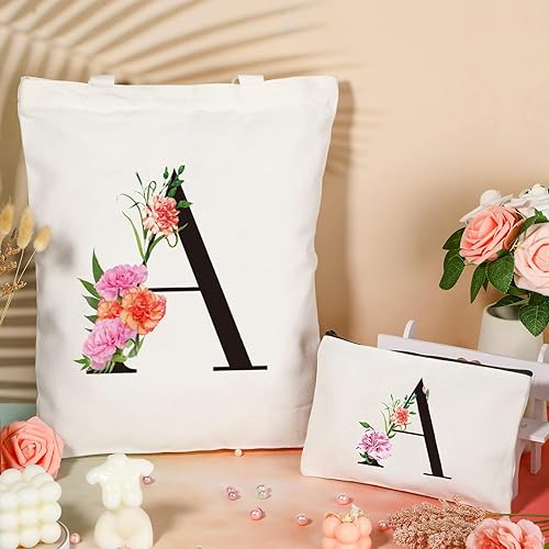 Miniatura 5 de Bolsa de lona con letra inicial personalizada, regalo para el día de la madre, damas de honor, novia, cumpleaños, boda