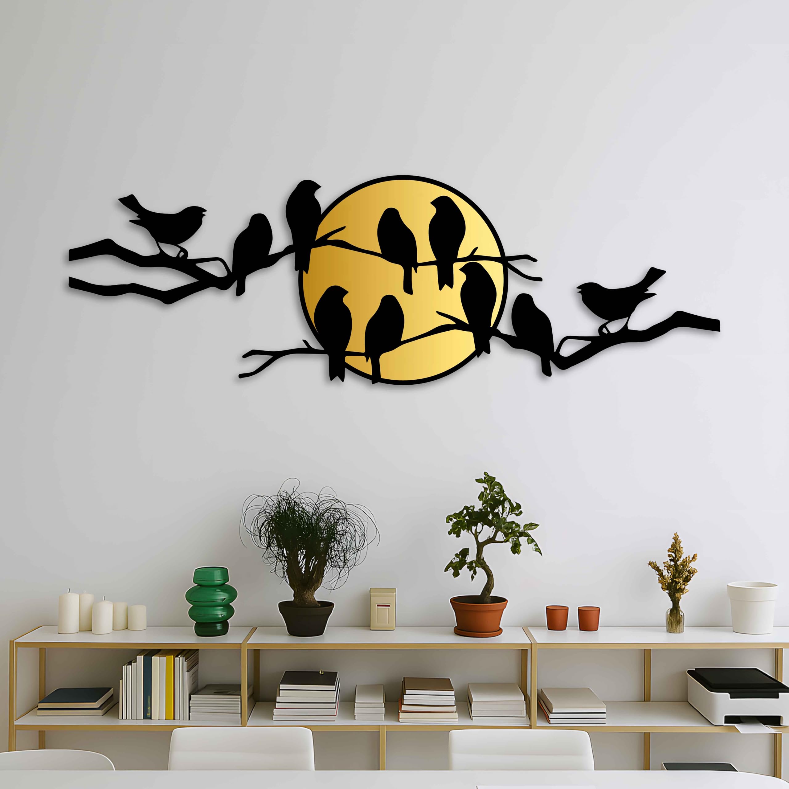Vögel Metall Wanddekoration, Vogel auf Ast Metall Wandkunst Outdoor Vögel und Sonnenuntergang Dekoration, Baum Ast Wandkunst für Terrasse, Veranda, Garten und Outdoor, Moderne Wohnkultur für