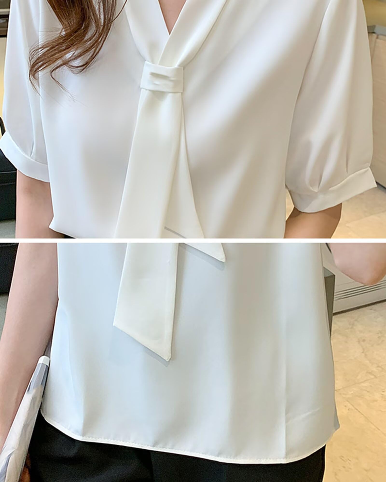 HNVAVQ Camicia Seta Donna Scollo a V Blusa Maniche Corte Elegante Estate