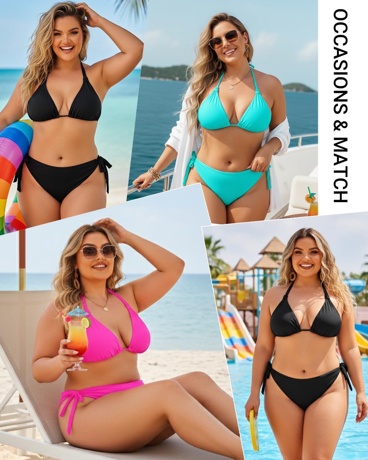 Women Plus Size Bikini Set - Two Piece Triangle Swimsuits Halter String Bathing Suit 2025 Tie Swimwear - Image 4