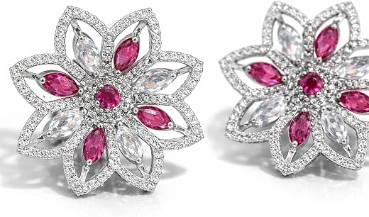 Designer Floral Stud Earrings for Women Pink White Crystal Stones Elegant Lightweight Jewelry Stylish Festive Gift for Girls
