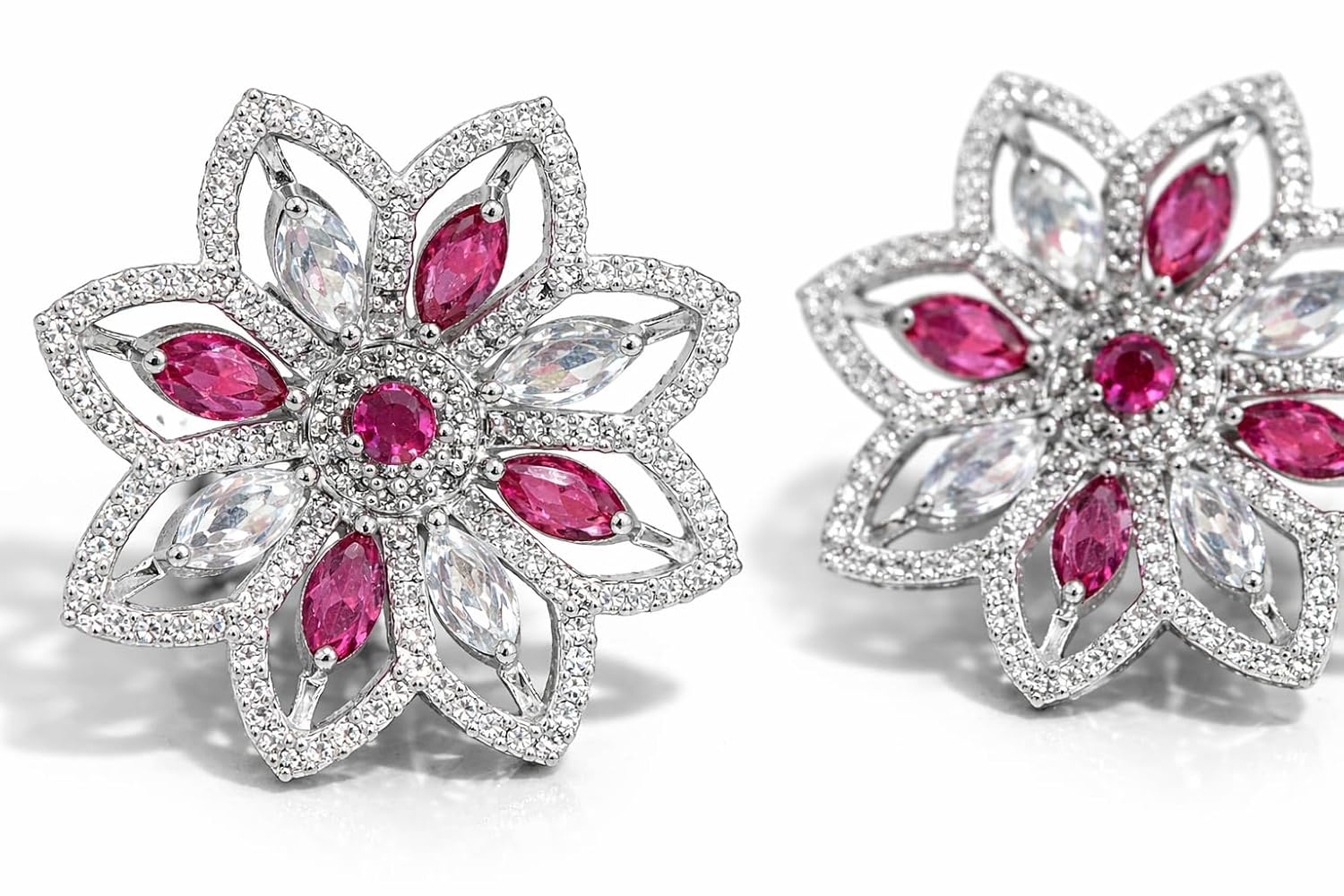 Designer Floral Stud Earrings for Women Pink White Crystal Stones Elegant Lightweight Jewelry Stylish Festive Gift for Girls - Review, Price and Buying Guide