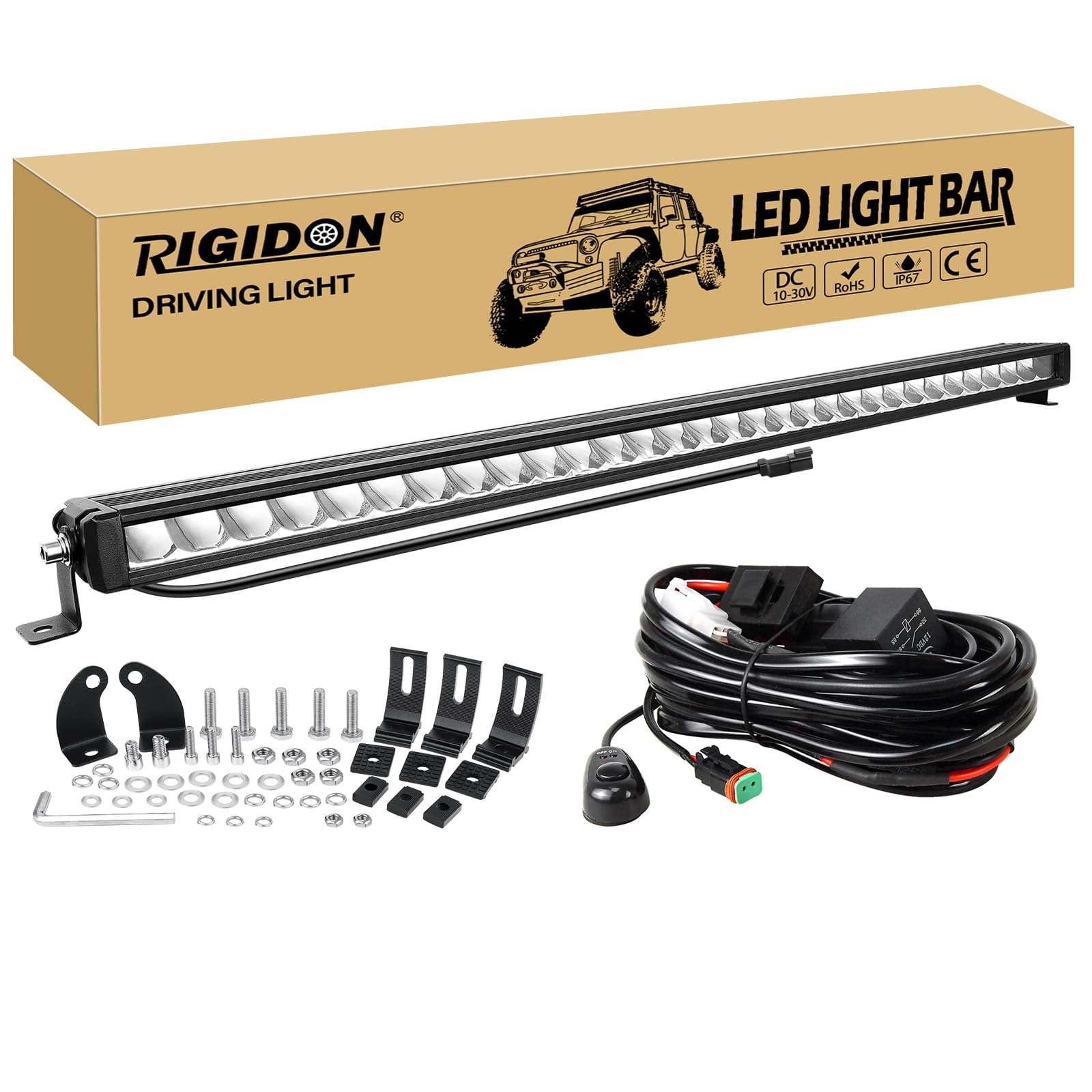 RIGIDON 33 Pollici 84cm 90W 9000LM Singola Fila Barra Led Fuoristrada Con 12V 16AWG Cablaggio Kit, Luce Leds, Luci di Lavoro Per Auto Camion SUV UTE ATV Barca 4x4 Veicoli Offroad, Impermeabile Bianca