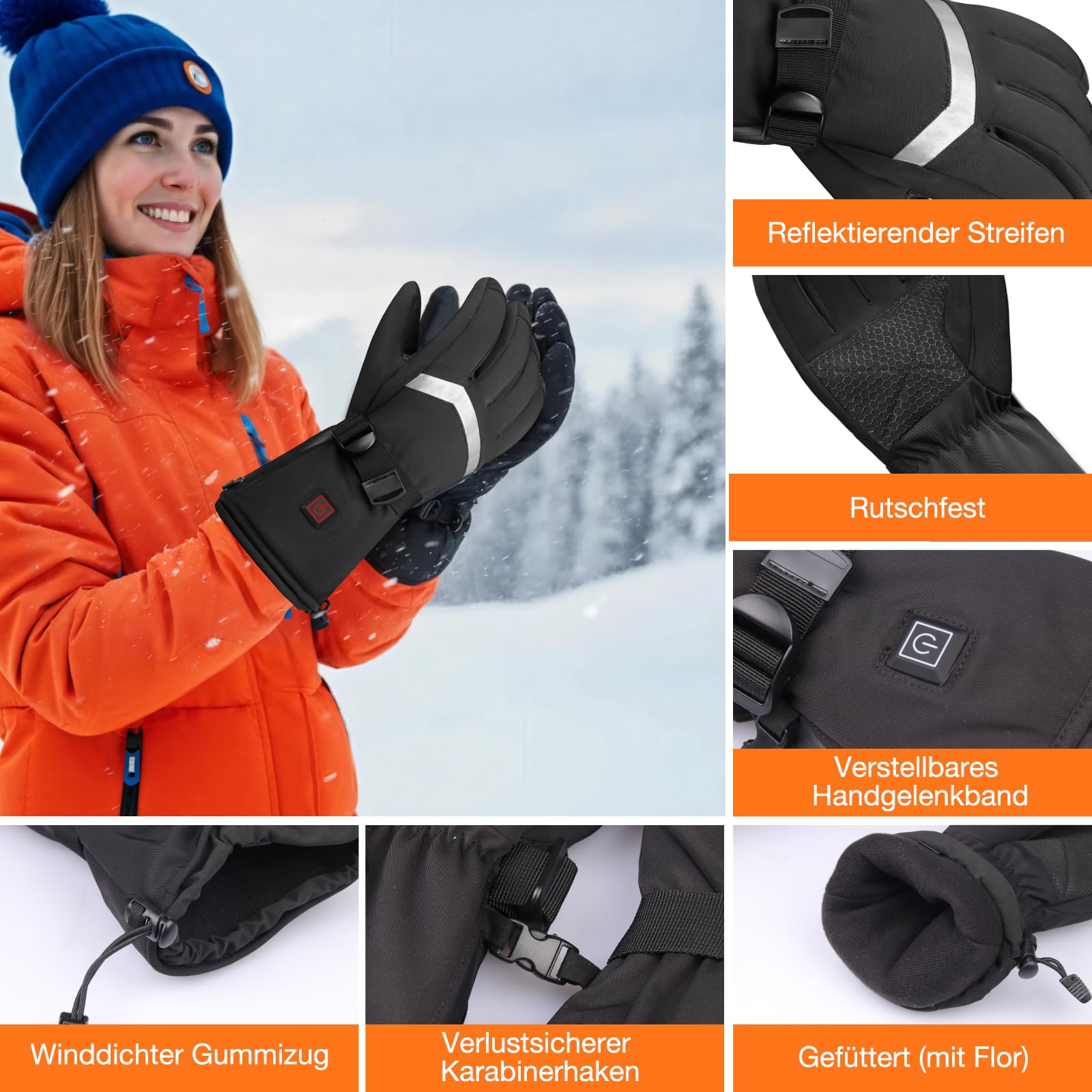 Gants Chauffants Rechargeables Homme Femme, 3 Températures Réglables Tactile Imperméable, Gants Chauffants pour Ski Moto Randonnée Hiver, Taille M/L/XL