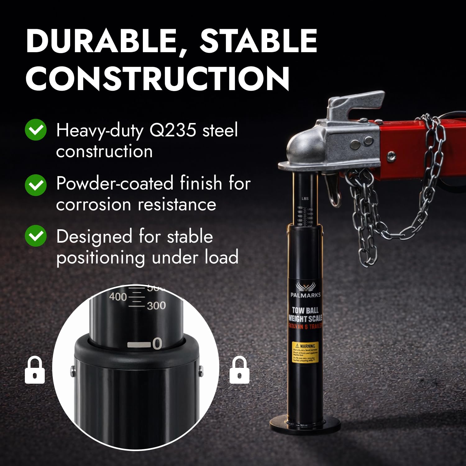 Tongue Weight Scale 1800 lbs, Tow Hitch Load Gauge, Anti-Sway Weight Distribution Tool for RV Trailer, Camper, Boat and Cargo Trailer
