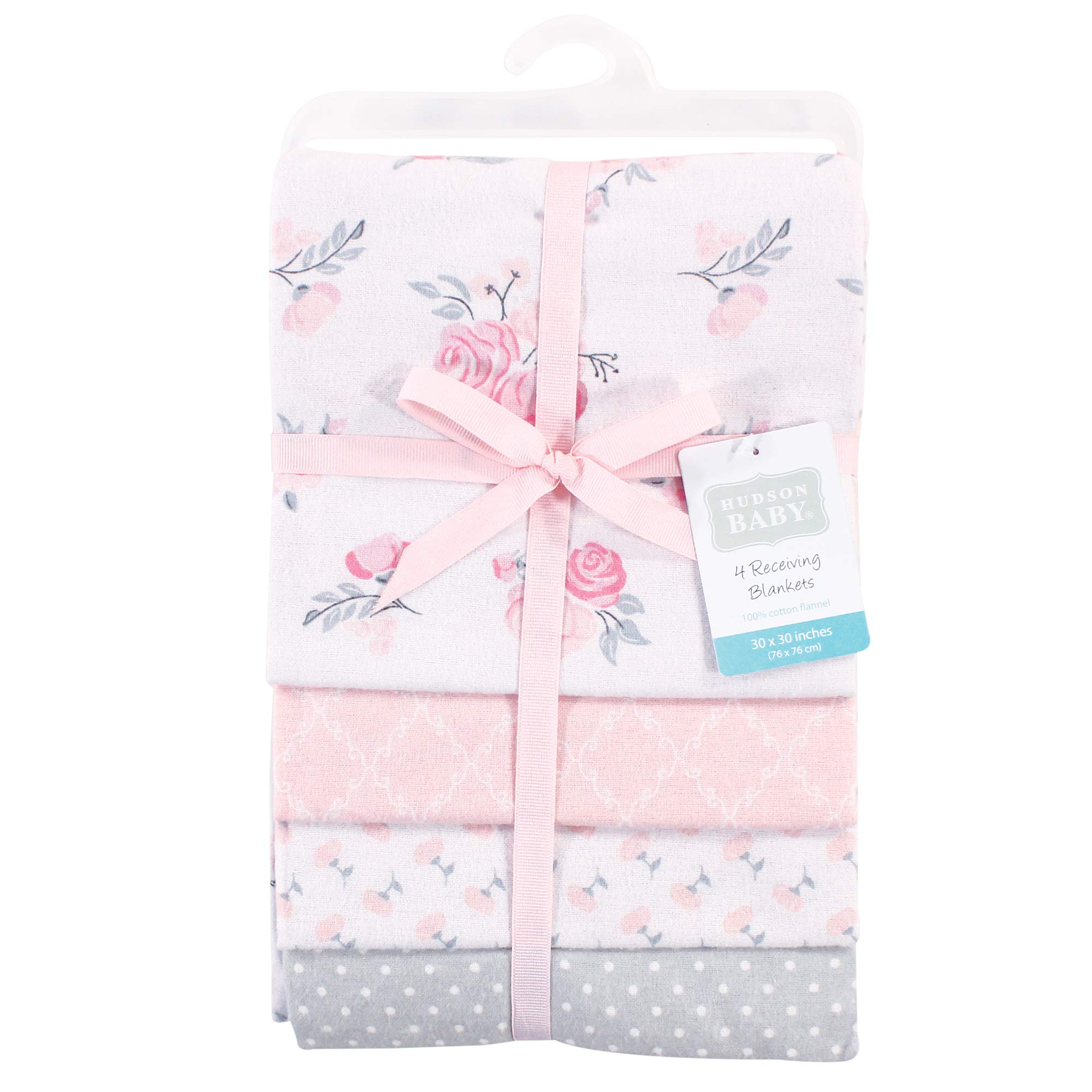 Hudson Baby Unisex Flannel Receiving Blankets Bundle - Pink Blue Floral, 30x30 Inches, 100% Cotton