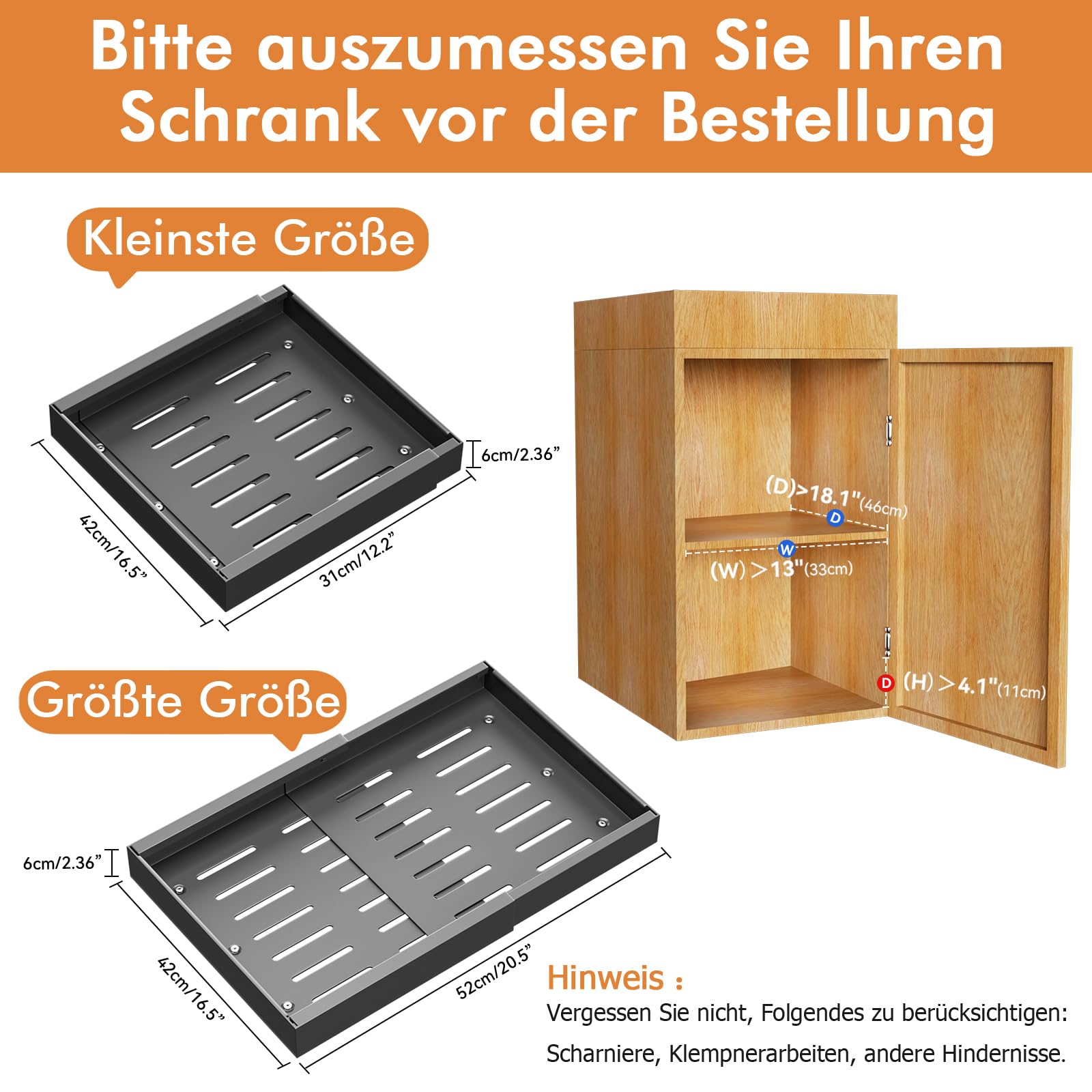 Jayencer Teleskopschublade, Aufklebbare Schublade, Verstellbare Breite Ausziehbarer Schrank Organizer(31-52cm L x 42 cm T x 6 cm H), Schubladen für Küchenschrank Schrank (Schwarz-2 Stück)