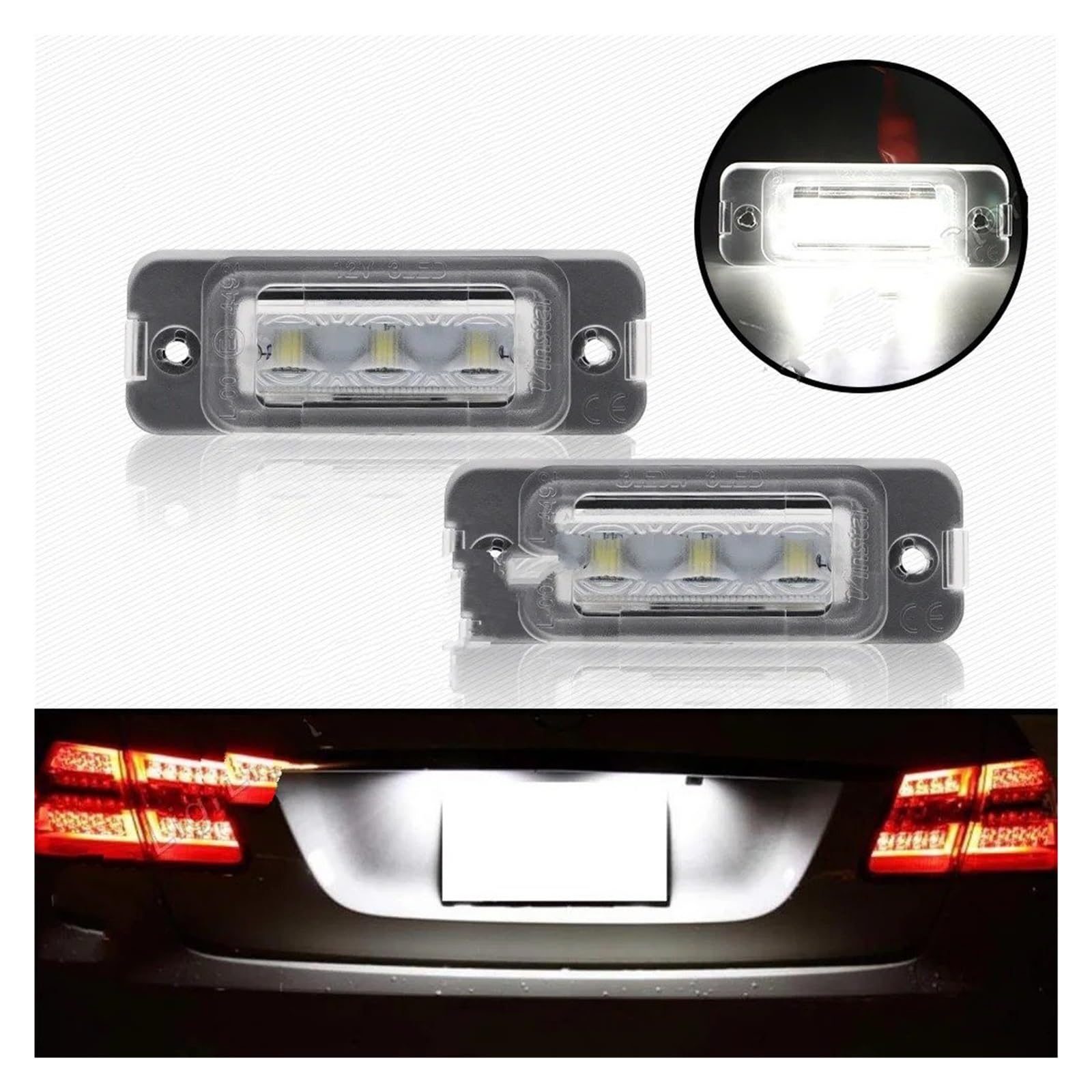Luce targa per Benz Classe ML W163 W164, Classe GL X164, Classe R W251 (versione benzina). 2 luci LED per targa senza errori.