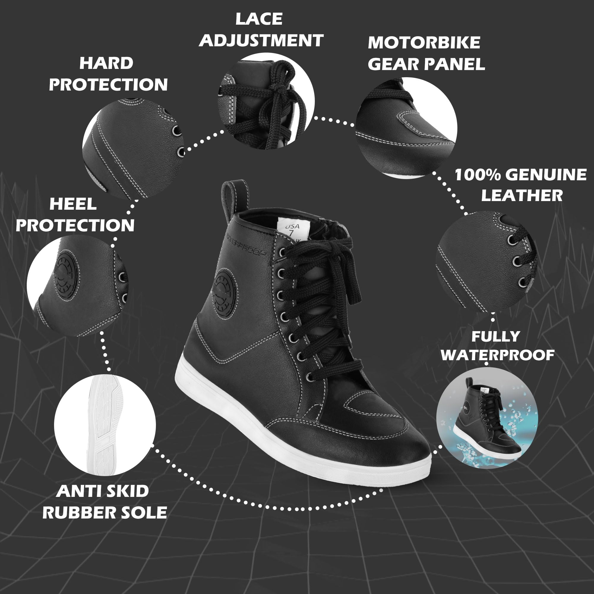 Zapatos de moto para hombre Botas de carreras de tobillo cortas impermeables de cuero Suela antideslizante