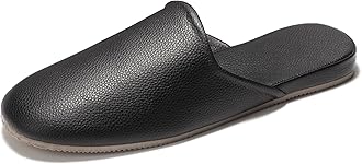 Men's Leather Slippers Top Grain Leather Slippers for Men and Women Scuff Slipper with Memory Foam Minimalist Mules House Slip-on Shoes for Office Home Bedroom Living Room Guests Visitor