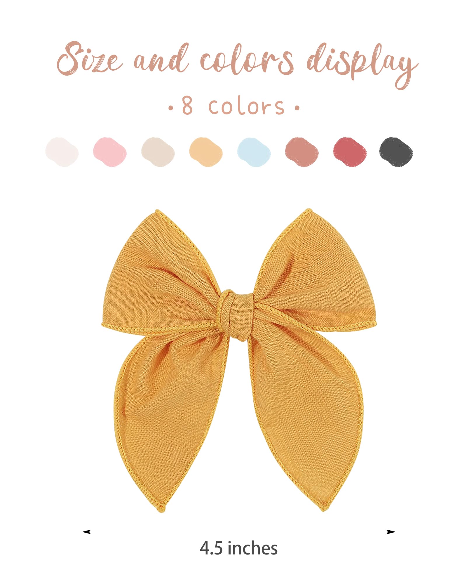 8PCS Baby Girls Hair Clips Fable Hair Bows Cotton Linen Bows for Girls Hair Accessories for Baby Toddlers Kids - Image 2