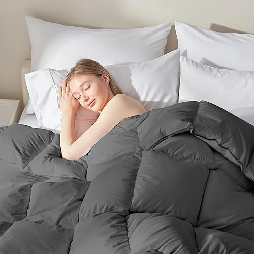 Miniatura 7 de ELNIDO QUEEN - Edredón matrimonial negro para todo el año, relleno sintético, ligero, lavable a máquina, con pestañas en las esquinas para usarse