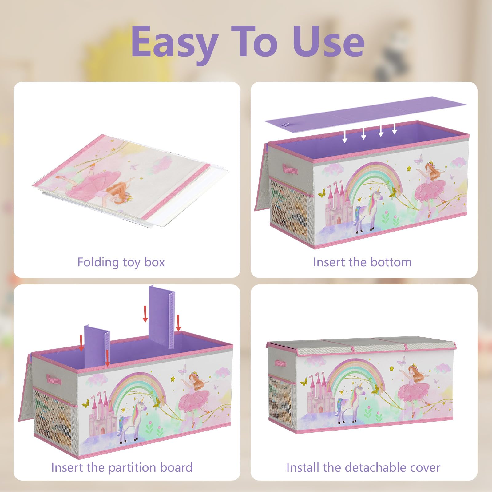 Caja de almacenamiento de juguetes extra grande para niñas y niños, organizador plegable de juguetes para niños, contenedor de juguetes con tapa para ropa, manta, guardería, sala de juegos, dormitorio