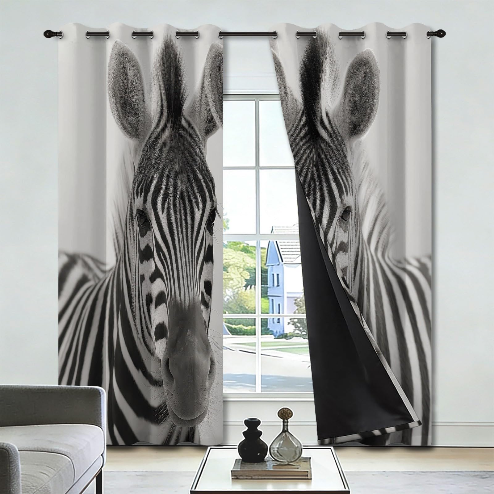 Nowoczesne zasłony zaciemniające 140 l x 160 cm, symetryczna zebra, dekoracja okienna do salonu, sypialni, izolacja termiczna, 2 panele