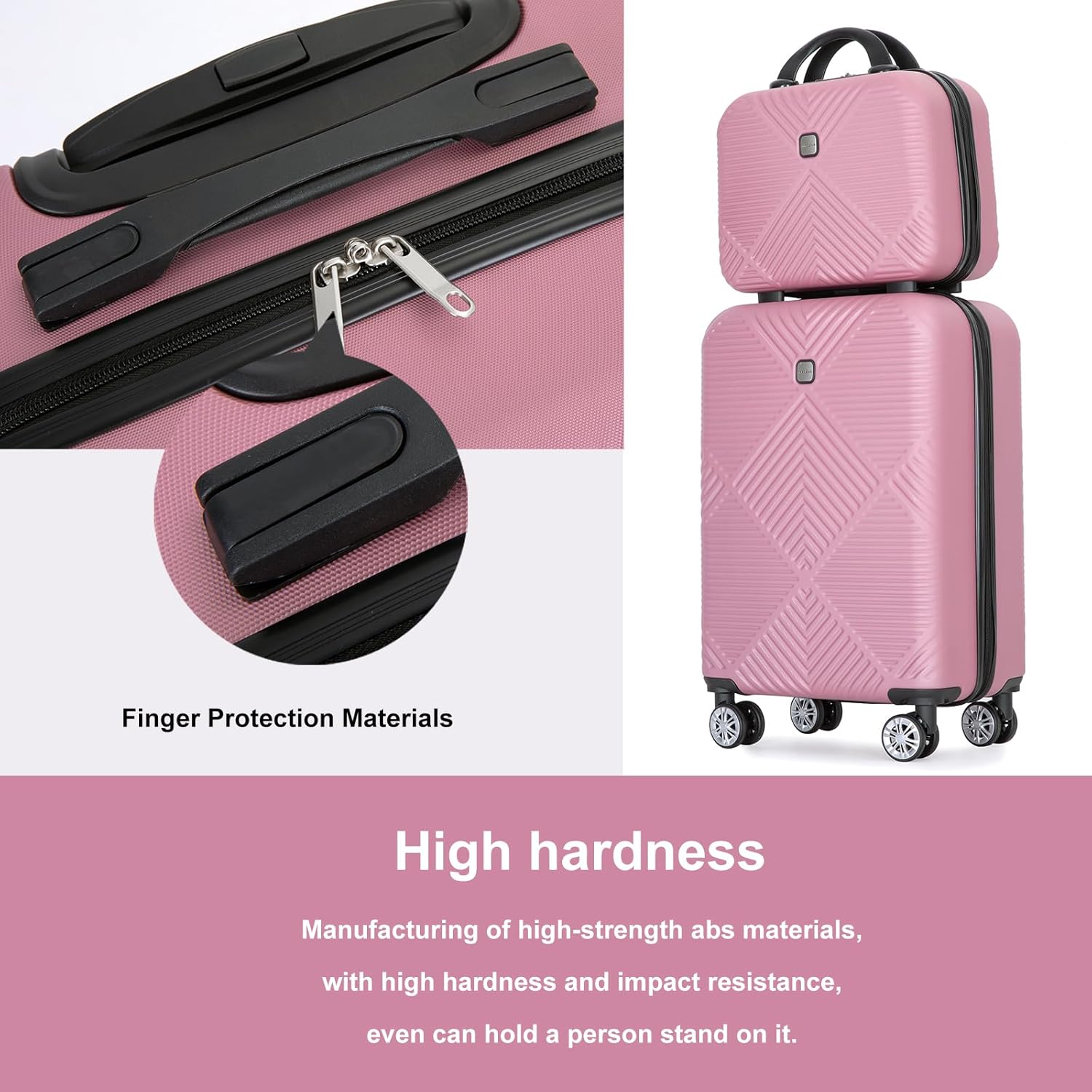 2 Piece Carry on Luggage Set, Airline Approved 20 Inch Luggage with Cosmetic Case HardShell Suitcase with Spinner Wheels, Lightweight Durable Hardside Suitcases Set, Pink - Image 7