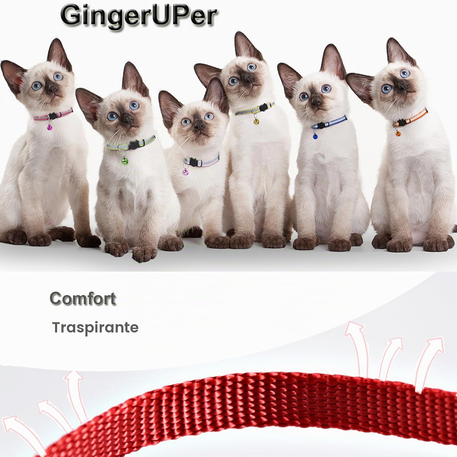 12PCS Collare Gatto Riflettenti,Collari per Gatti Antistrozzo con Campanellino,Regolabile 20-34 cm,Sicuro,Nylon, Accessori Animali Domestic (strip)