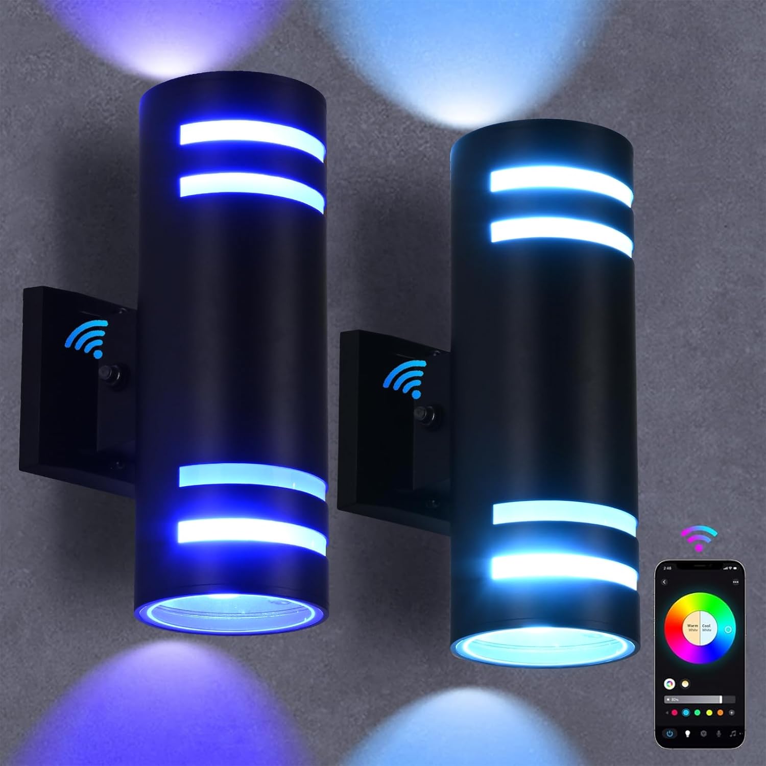 RGB Up and Down Lights Out of doors Wall Lights 2 Packs, Sensible Shade Altering Out of doors Wall Sconce WiFi Voice & App Management,Aluminum Waterproof Exterior Lights for Porch Suitable with Alexa