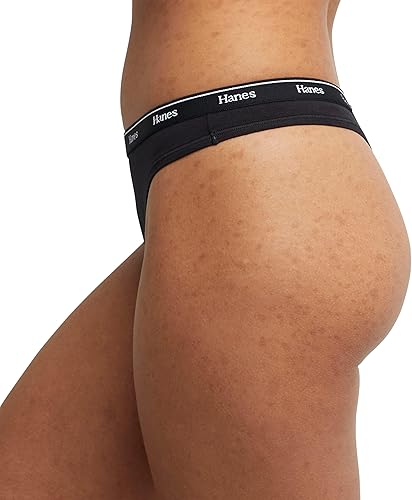 Vista 2 de Hanes Women's Originals Thong Panties, Breathable Stretch Cotton Underwear, Assorted, 6-Pack