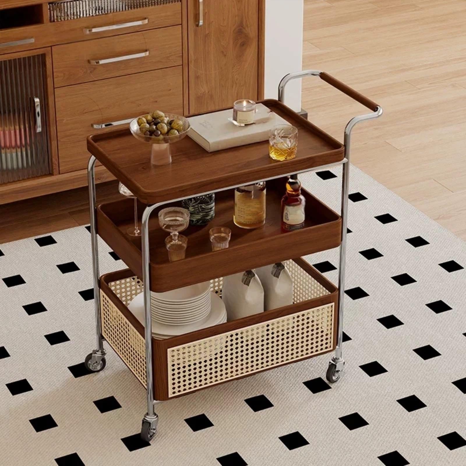 Carrello da cucina Tavolino con ruote e carrello buffet Carrello mobile for il soggiorno lo stoccaggio(Bruin)