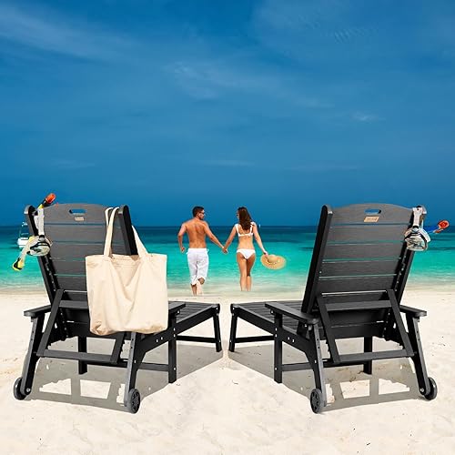 Miniatura 5 de Silla de descanso, tumbona con respaldo ajustable de 5 niveles y polea, fácil de mover, soporta hasta 350 libras, sillas de exterior impermeables