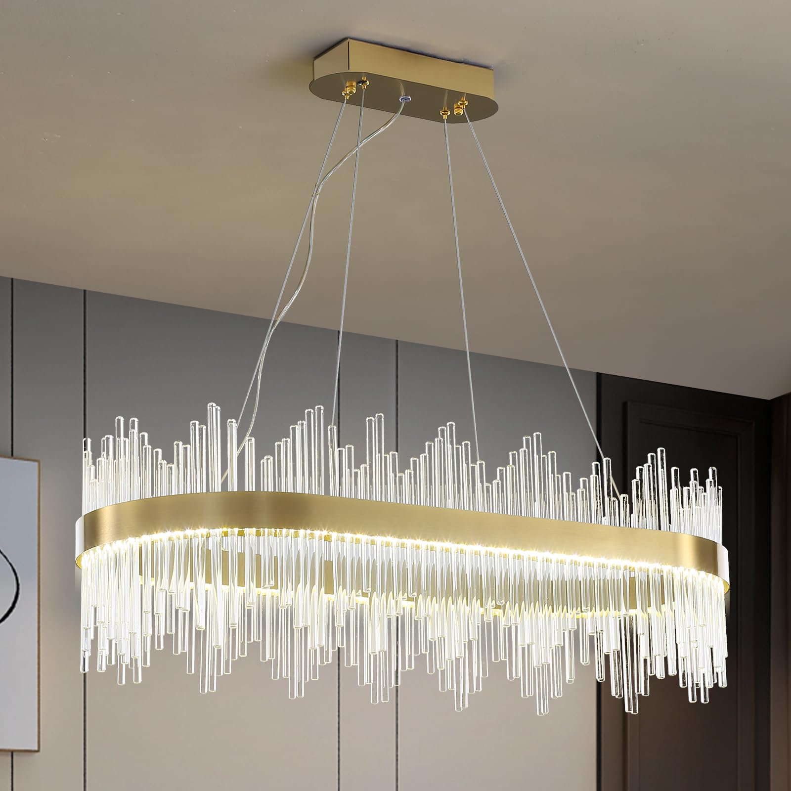 HvKvHvY LED Lámpara Colgante Dorada Lámpara De Techo Lámpara Colgante Para Cocina Lámpara De Cristal Moderna,Lámpara De Montaje Empotrado Sala De Estar Dormitorio Pasillo