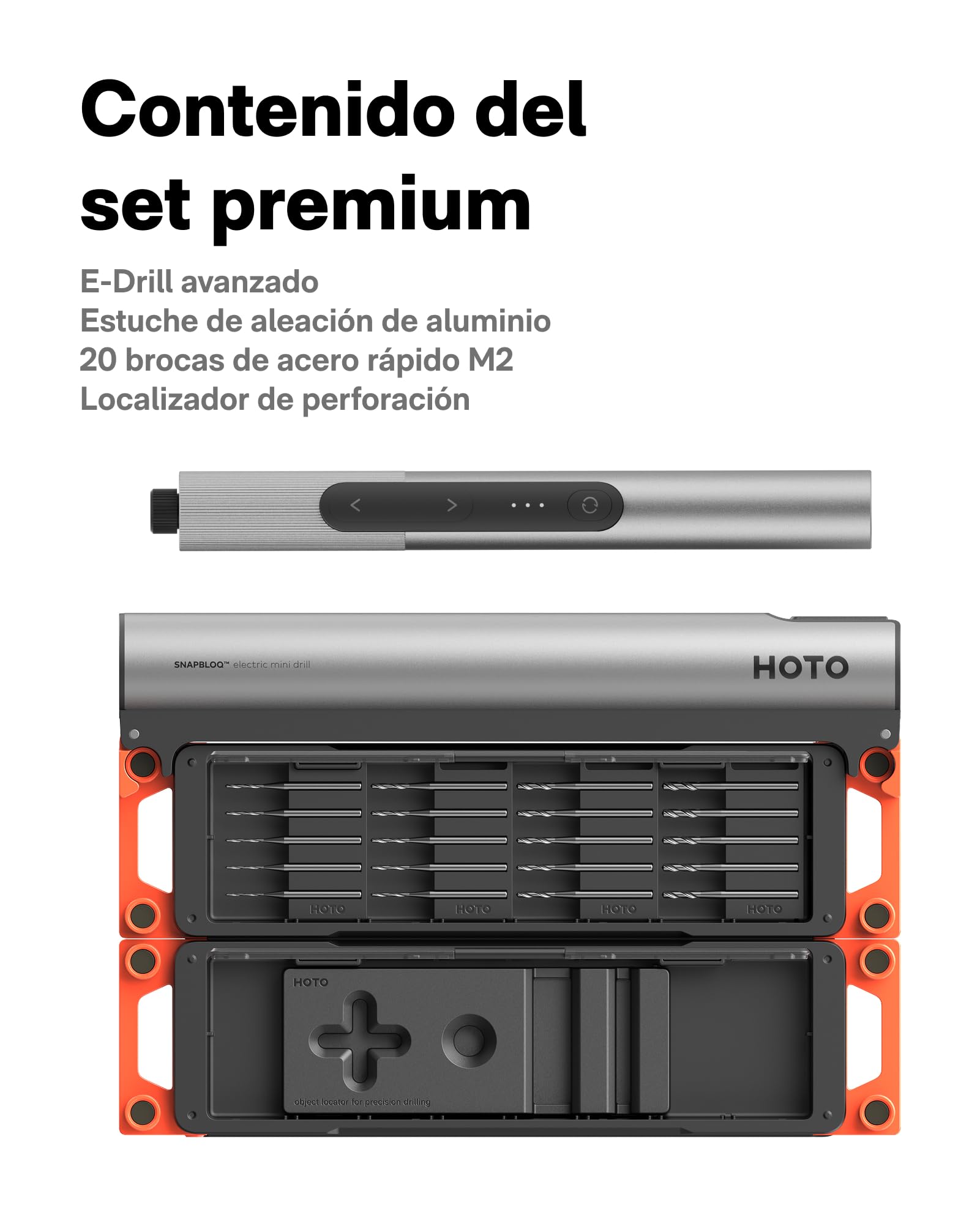 HOTO SNAPBLOQ D-A03 Mini Taladro Eléctrico sin Cable, 3 Velocidades | Luces LED,Kit portátil 20 en 1, ideal para fabricación de joyas, resina, plástico, madera y proyectos DIY