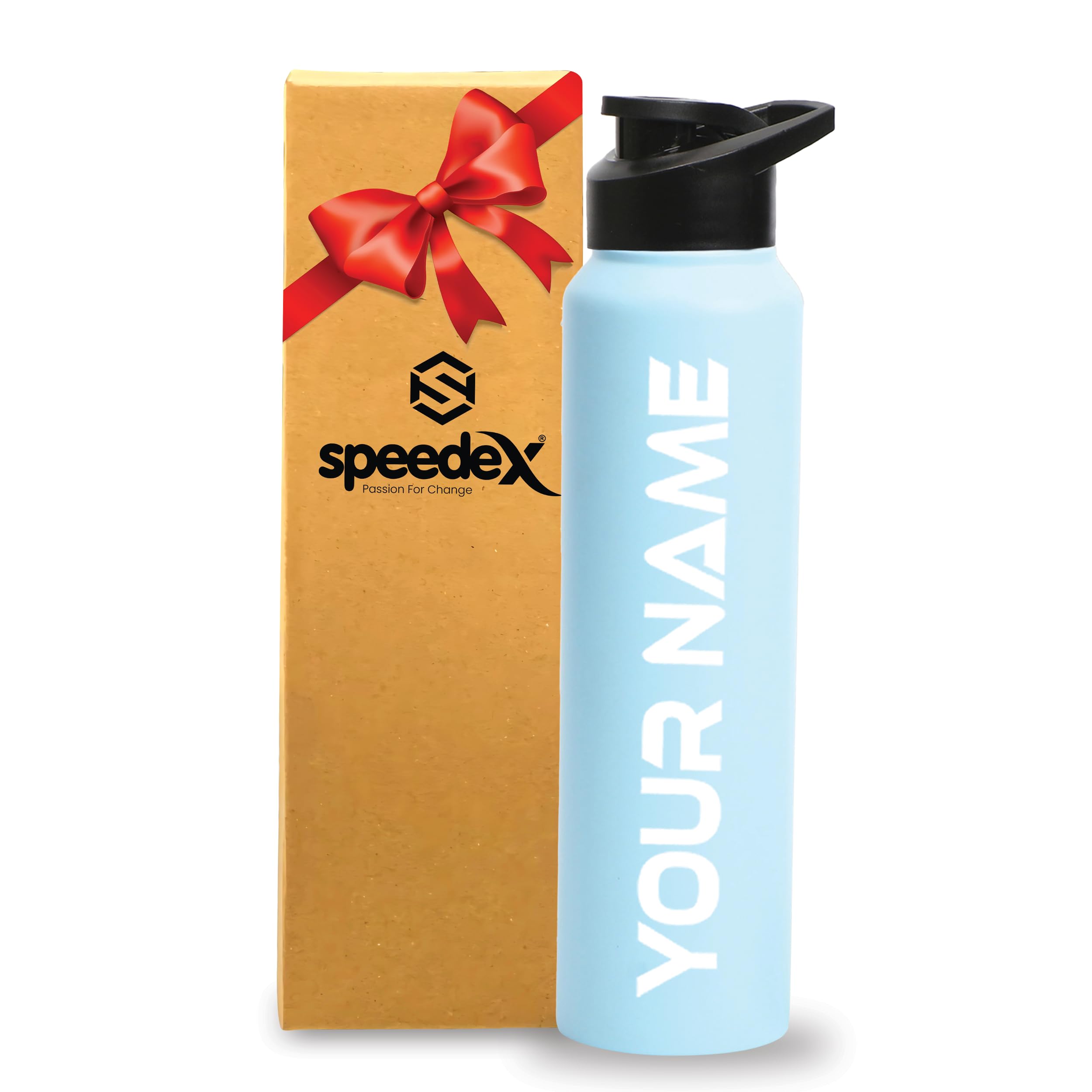 Speedex Customised Stainless Steel Water Bottle 1 Ltr with Name – Personalised Engraved Sipper Cap Bottle for Kids, Men & Women, School, Gym, Office Pastel Blue, Set of 1