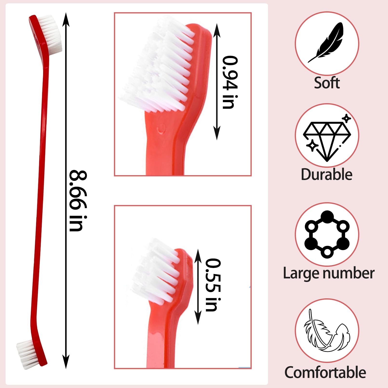 Lot de 150 brosses à dents à double tête pour chien - Brosse à dents à long manche doux - Brosses dentaires pratiques double face pour animaux domestiques - Brosse de nettoyage des dents