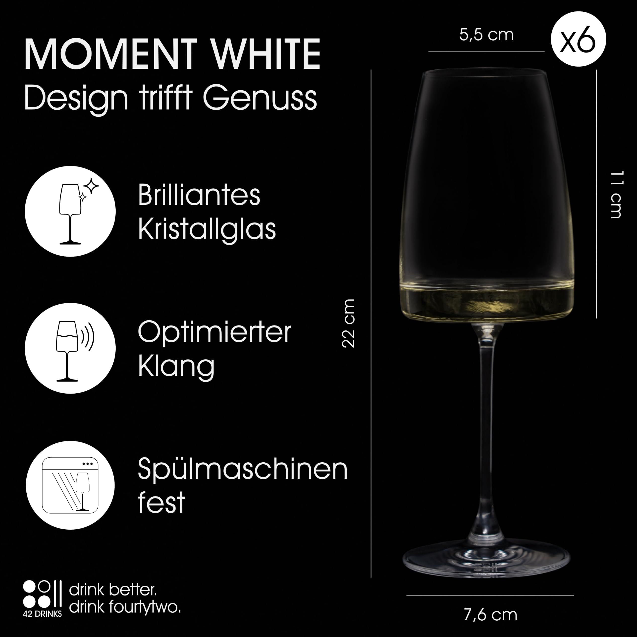 6er Set Weißweingläser 420 ml – Elegante Weingläser & Aperol Spritz Gläser aus Kristallglas – Spülmaschinenfest, bruchsicher verpackt, Made in Europe