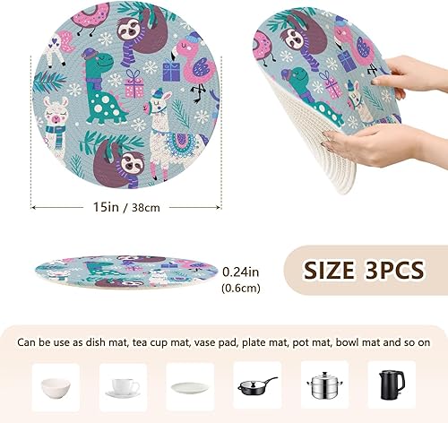 Miniatura 2 de 3 Pcs Trivet Mat Set Christmas Holiday Animals Childish for Hot Pots and Pans 15in Cotton Thread Weave Pan Pad for Bowl Plate Holder