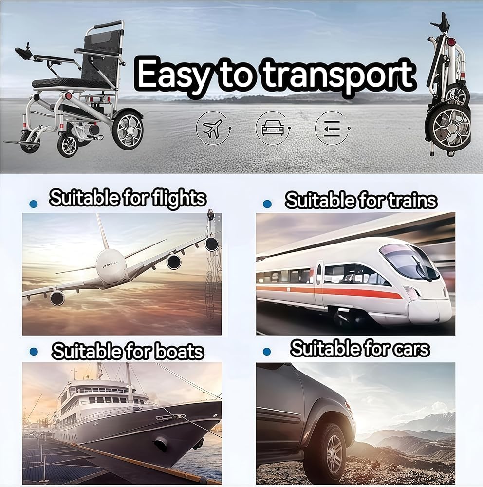 Silla de Ruedas eléctrica Plegable, Ultraligera y compacta, Apta para Viajar en avión Gracias a su batería de Litio, Ideal para Viajes y Movilidad Diaria.