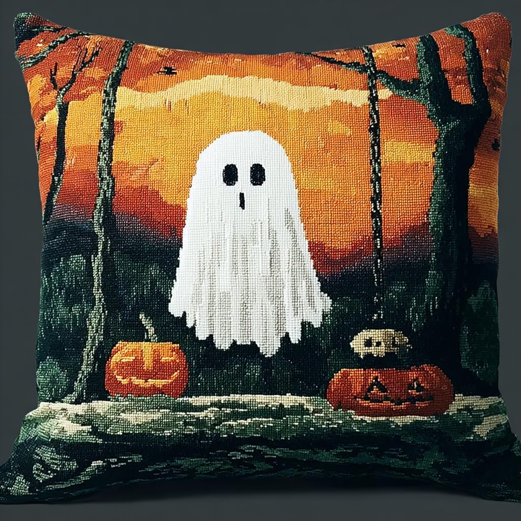 Amcdjkery Latch Hook Craft Pillow Halloween Kit | Fun Family DIY Rug Making Supplies with Vibrant Yarns Hooks for Seasonal Sofa Pillowcase 43cm Easy Starter Set - 5