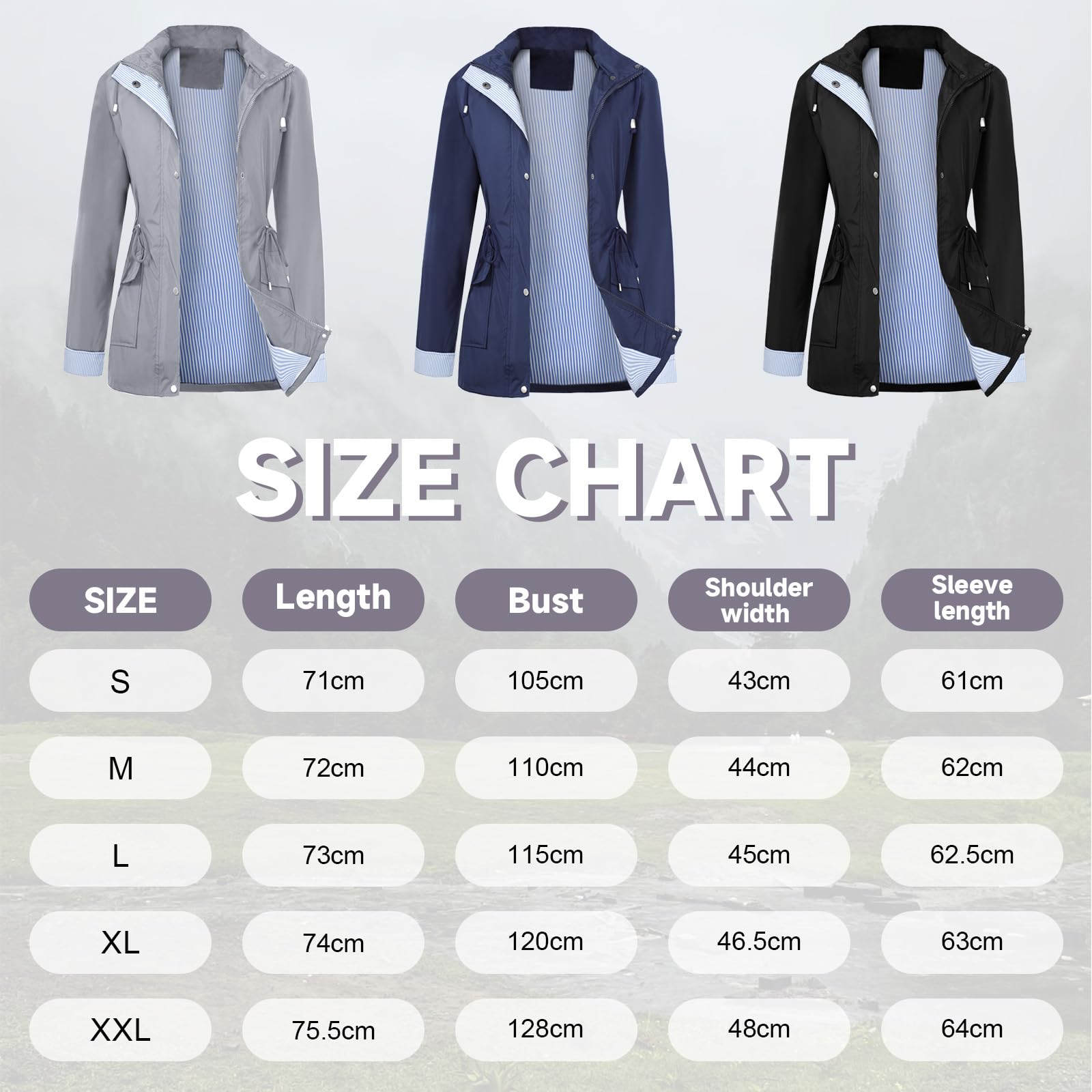 Chaqueta Impermeable para Mujer con Capucha y lluvia Larga con Capucha Gabardina Ligera a Prueba de Viento Chaqueta de lluvia para Mujer para Adultos