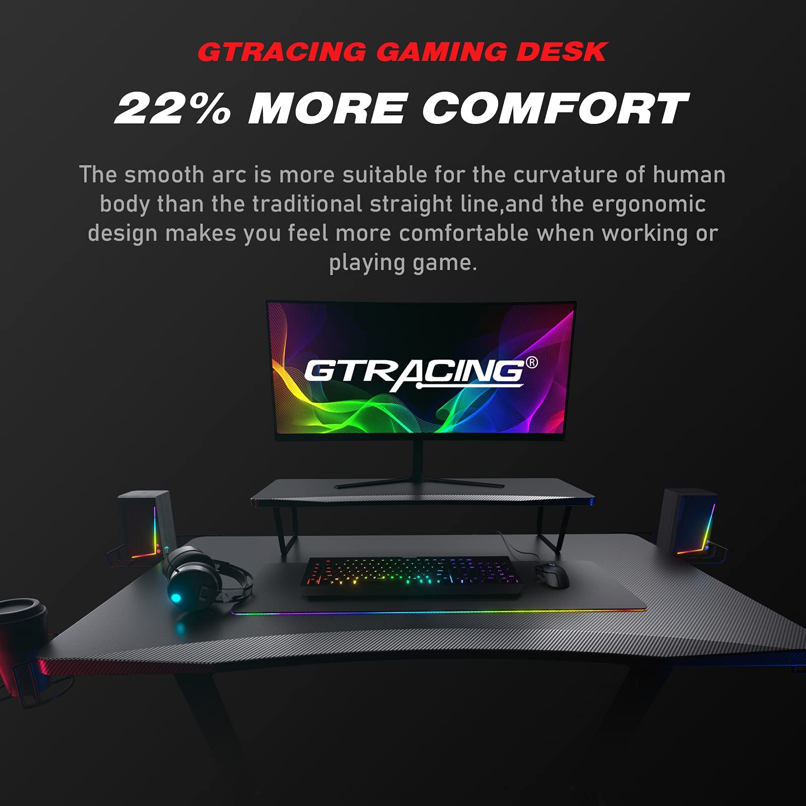 GTRACING Gaming Desk,Gaming Table with Monitor Stand,Professional Z