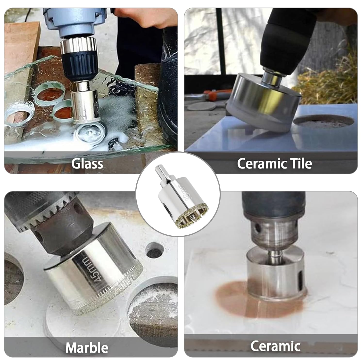 1-1/2 Inch Diamond Hole Saw with Pilot Drill Bit, 1-9/16 Inch Cutting Depth Glass Tile Hole Saw for Marble, Granite, Fiberglass, Porcelain, Quartz