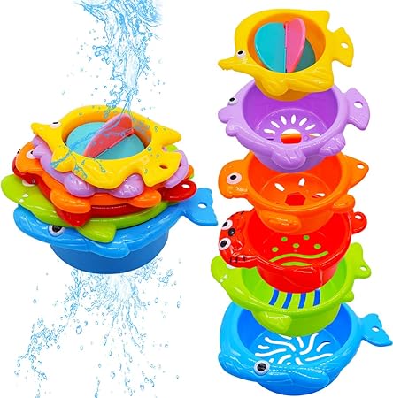 Miotlsy Jouets De Bain Pour Bebe 6 Pcs Couleurs Differentes Jeux De Bain Jouets D Eau Ensemble De Jeux D Eau Pour Bebes Jouets De Bain Colores Animaux Marins Tasses Empilables Amazon Fr Jeux