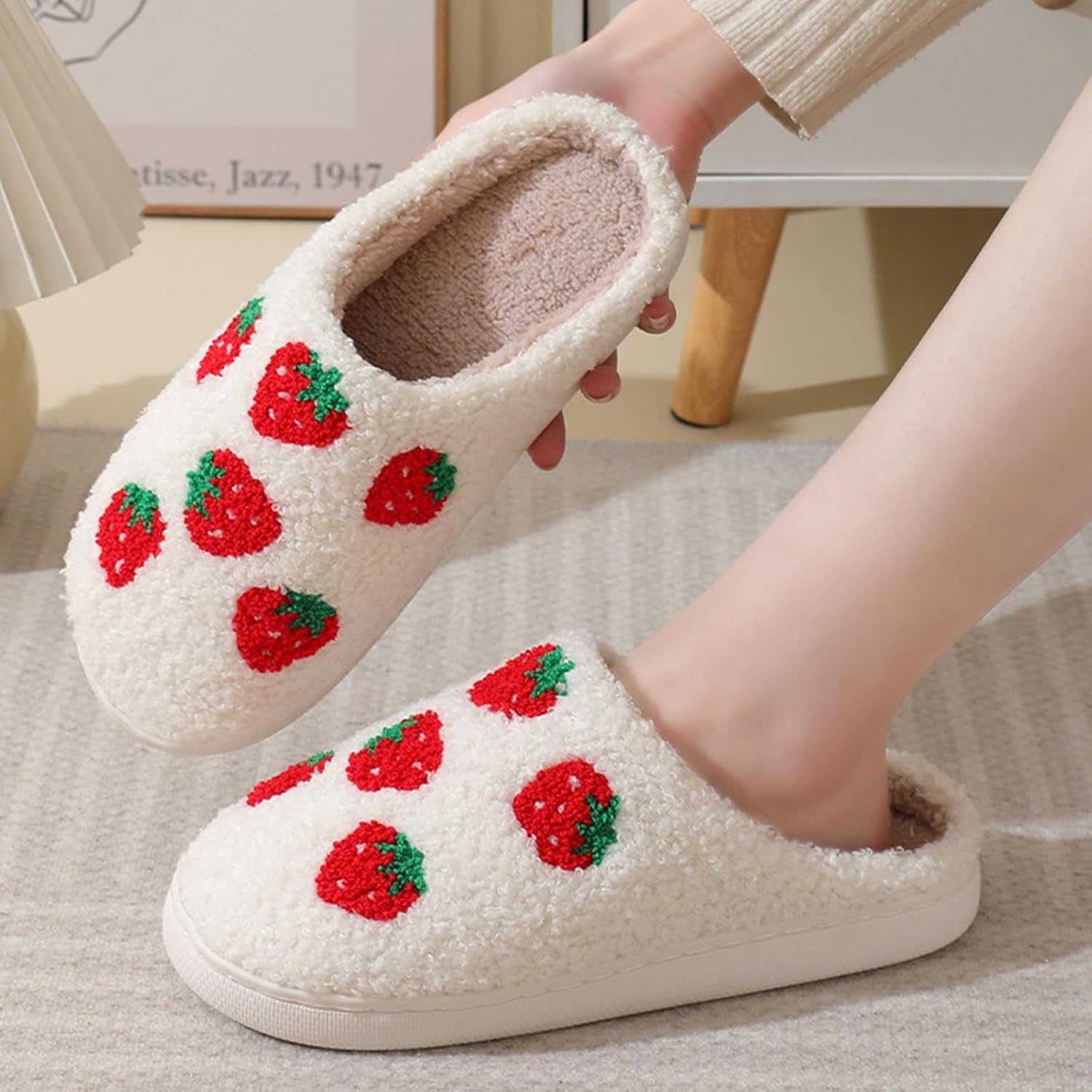 Cartoon Slippers for Womens Mens Cute Cozy Plush Warm Slip-on House Shoes for Indoor and Outdoor Meet Me at Midnight Strawberry Mushroom Evil Eyes Love Heart Slippers - Image 2