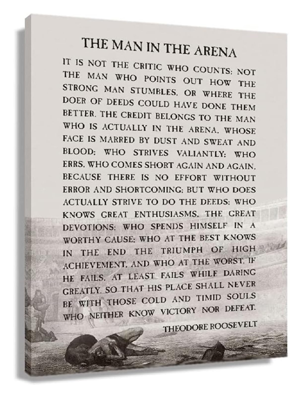 MDBJTCYZN Motivational Quote Canvas Wall-Art The Man In The Arena Theodore Roosevelt Inspirational Poster Living Room Decor