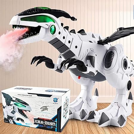 Amazon Achicoo 恐竜おもちゃ 恐竜の形 ロボット スプレー 電気 機械的竜骨 子供 誕生日 クリスマス 最高ギフト ホワイト ロボット 子ども向けフィギュア おもちゃ