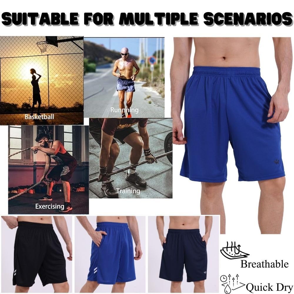 Confezione da 3 pantaloncini da corsa da uomo con due tasche ad asciugatura rapida per jogging, allenamento, allenamento sportivo