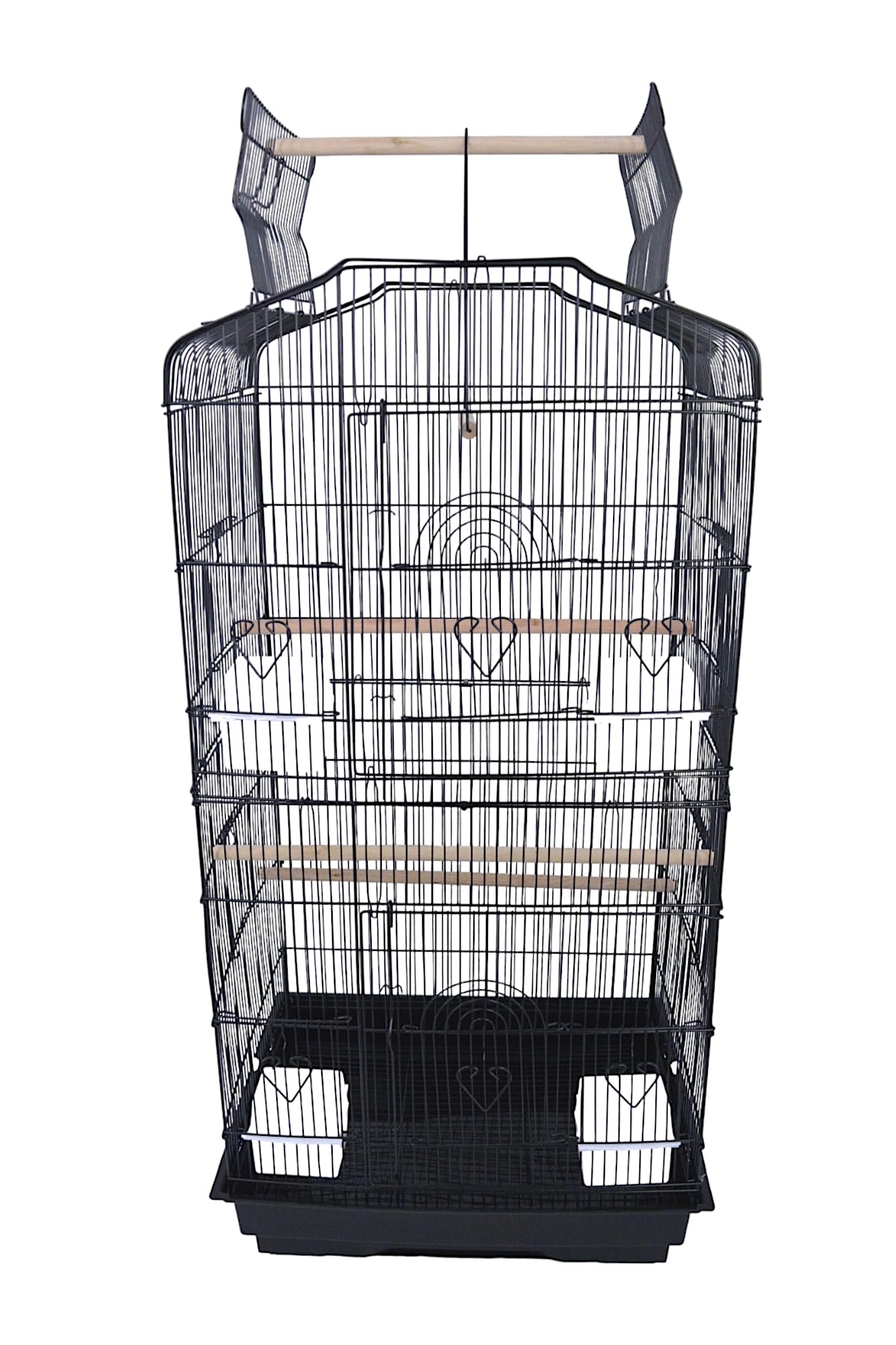 Pet's Solution - Gabbia per Uccellini Accessoriata con Tetto Apribile, 4 Mangiatoie, 3 Posatoi, 1 Trespolo Esterno, 1 Altalena, Vassoio Estraibile e Varie Aperture - 47x36x102h cm (NERO)