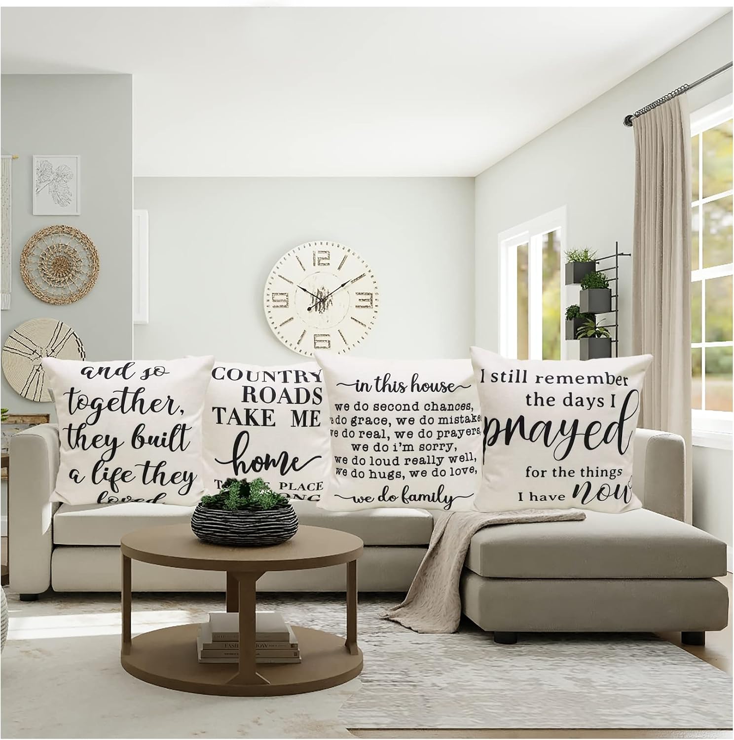 Farmhouse Pillow Covers Country Family Throw Pillow Case Together Prayed Home Pillowcase Quote Cushion Covers for Couch Sofa Cotton Linen 18x18 Set of 4 Housewarming Gifts
