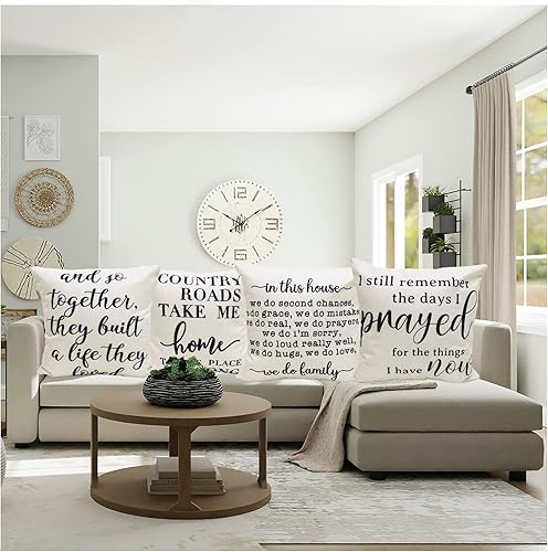 Miniatura 4 de Juego de 4 fundas de almohada de estilo rural para sofá, de lino y algodón, de 18 x 18 pulgadas, para la inauguración de la casa