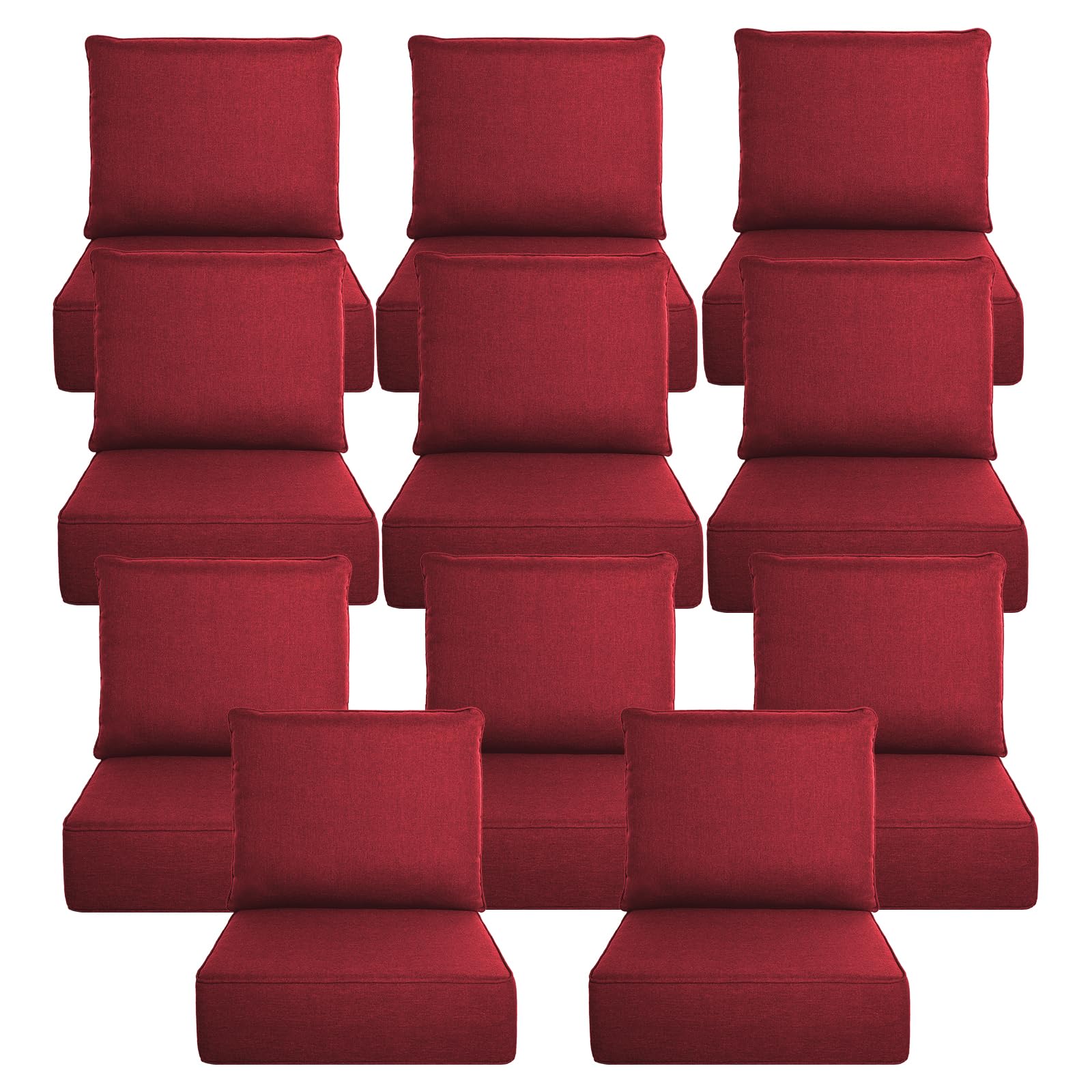 Luxury 6" Thick Outdoor Cushion Set 11-22x24 Patio Furniture Cushions with 28D High-Density Foam, Water-Resistant &amp; Fade-Resistant Fabric, Removable Covers for Patio Furniture Sofa Couch -Red