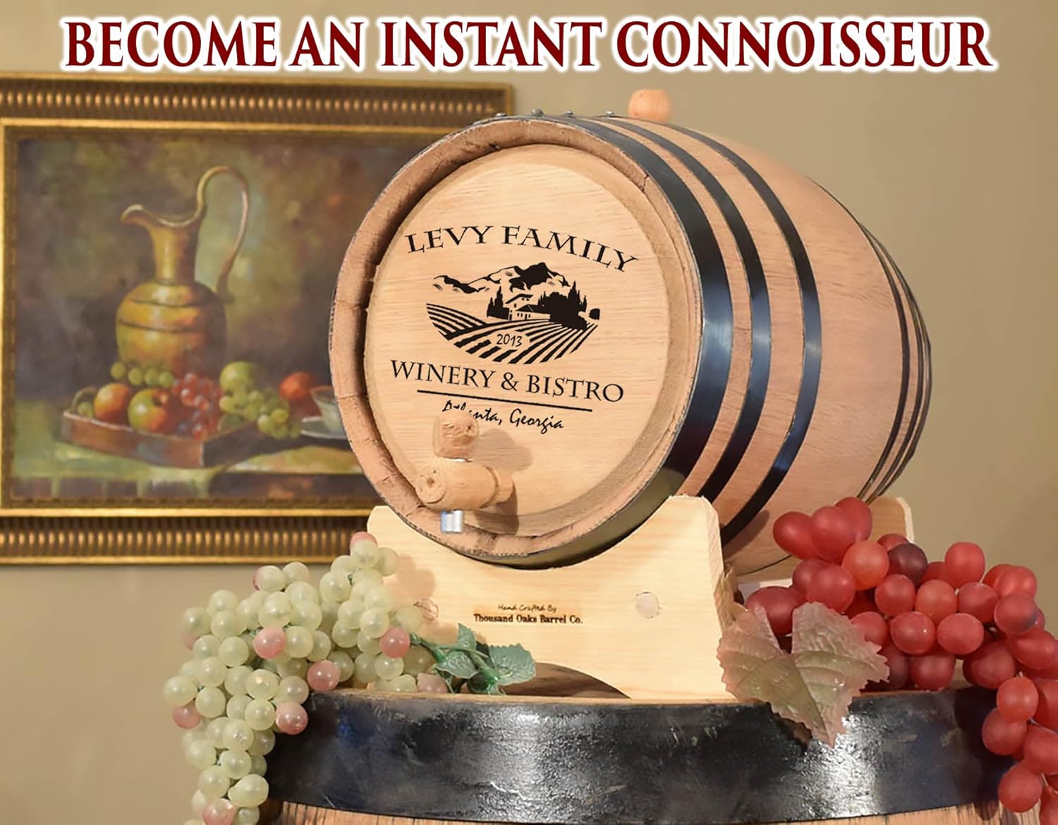 Personalized 5 Gallon Wine Barrel with Stand, Bung and Spigot (20 Liter) - For The Home Brewer, Distiller, Wine Maker and Cocktail Aging Bartender (B314)
