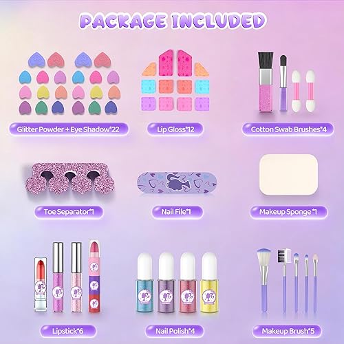 Miniatura 2 de PERRYHOME Juego de maquillaje para niñas de 5 a 8 años, 57 piezas, juego de cosméticos reales lavables, juguetes de maquillaje no tóxicos, kit de